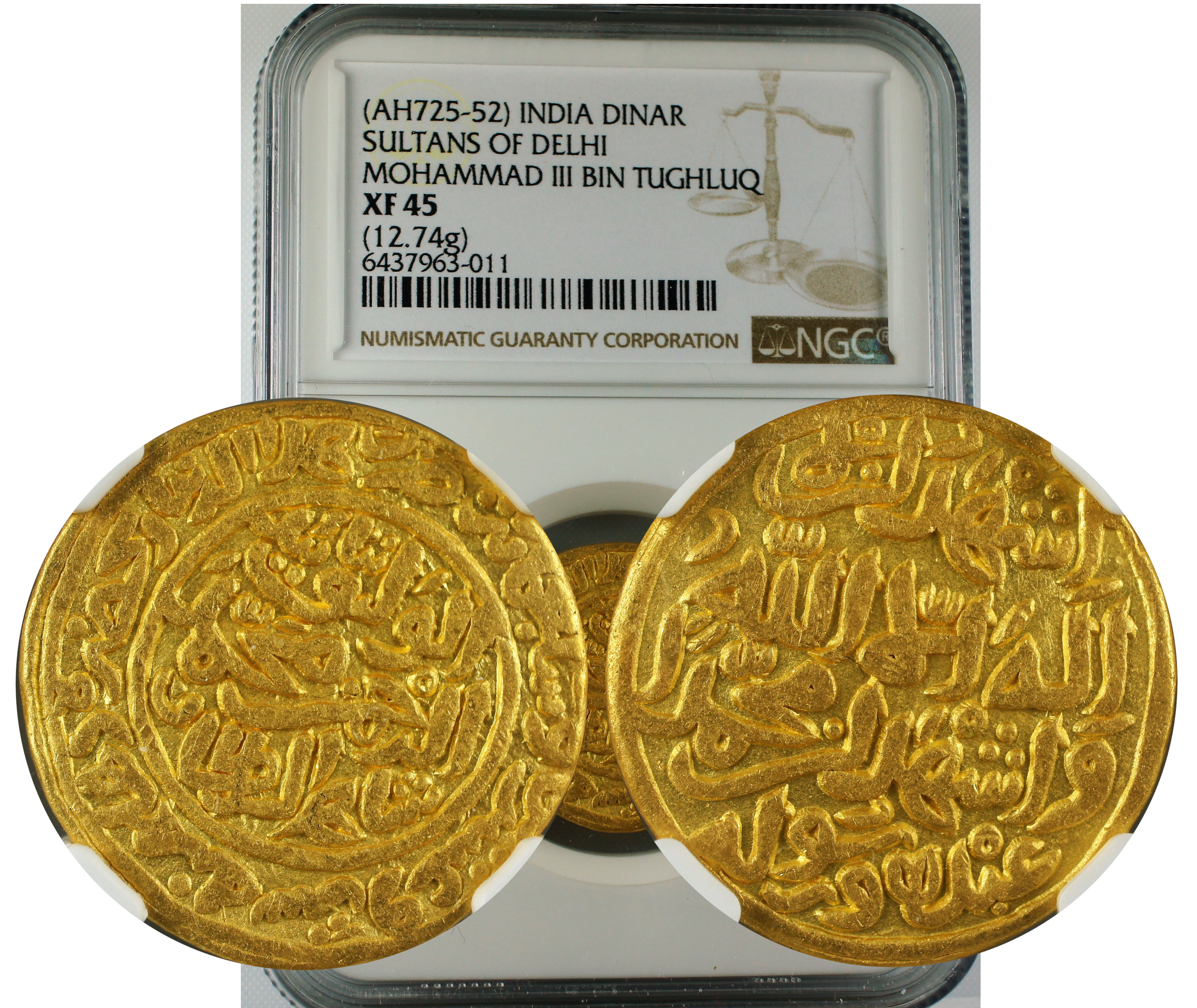 AH 725-52 INDIA DINAR SULTANS OF DELHI MOHAMMAD III BIN TIGHLUQ XF45