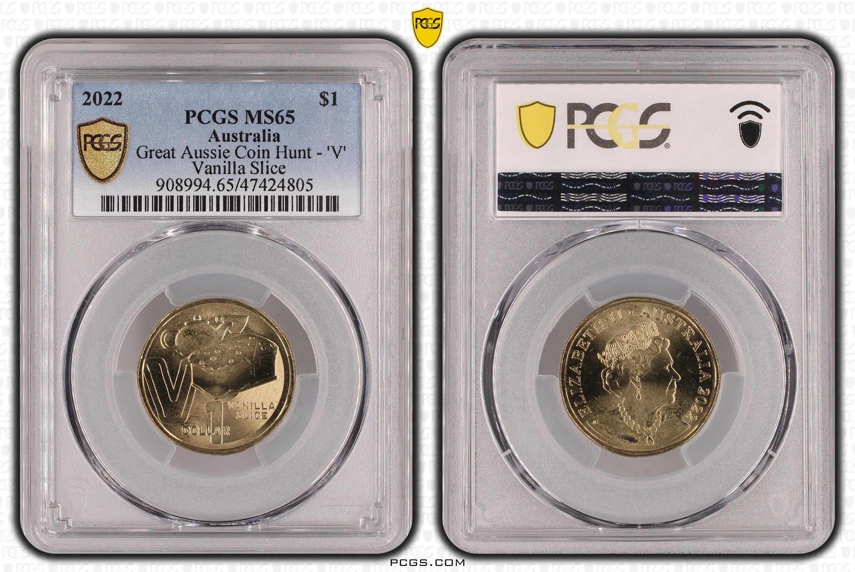 Great Aussie Coin Hunt - 'V', One Dollar, 2022, PCGS MS 65