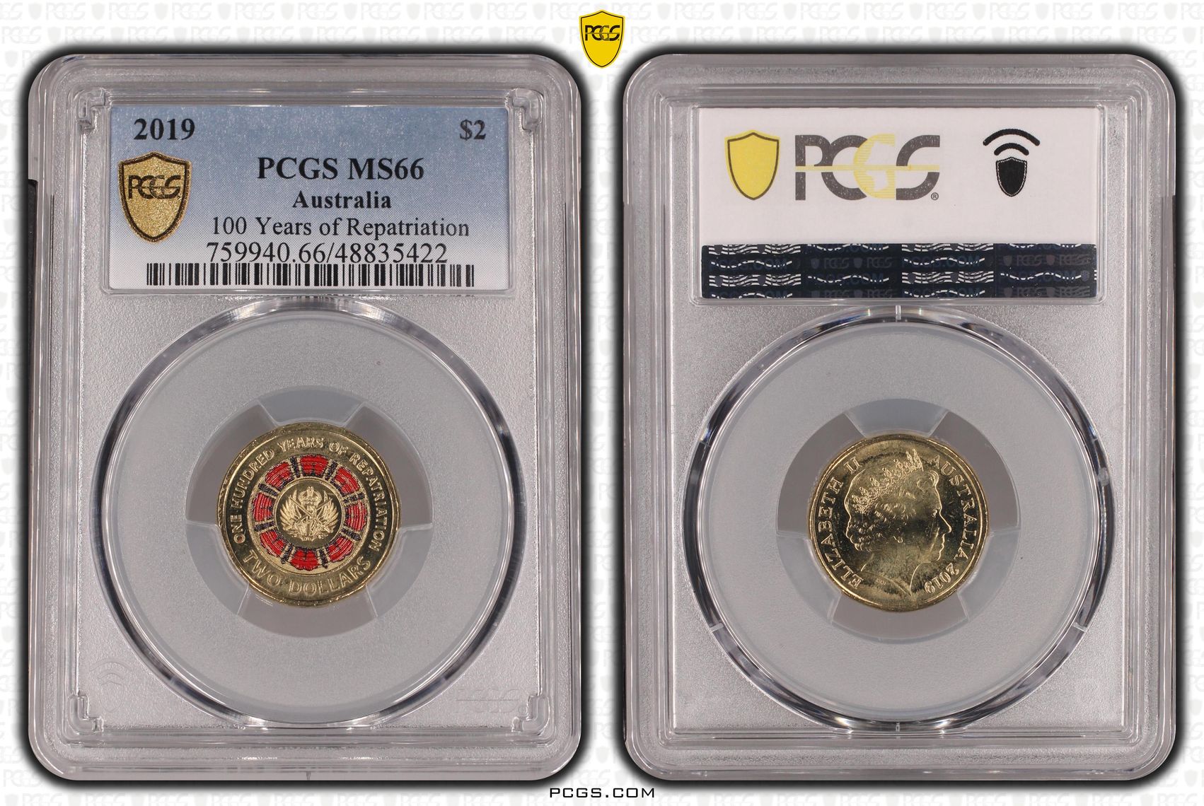 Elizabeth II, 100 Years of Repatriation - Colorized , Two Dollar, 2019, PCGS MS66