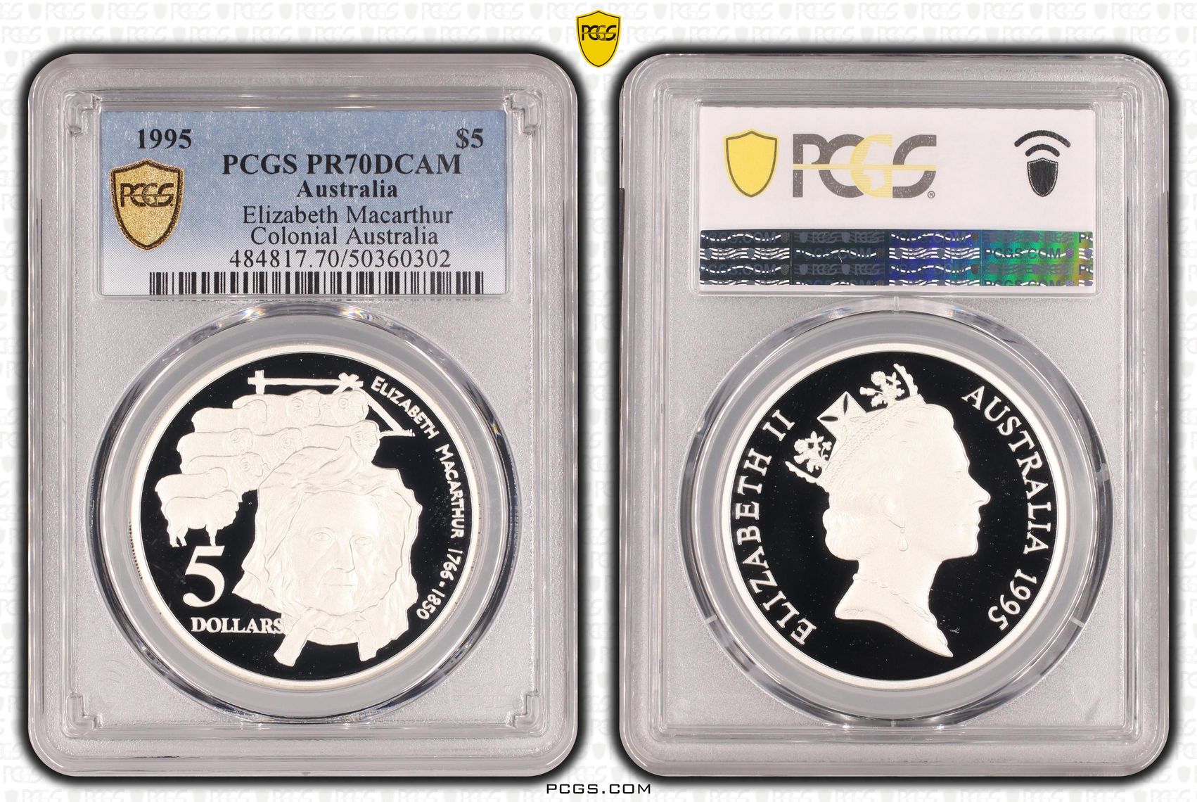 Elizabeth MacArthur - Colonial Australia POP 18/0, Five Dollar, 1995, PCGS PR70DCAM