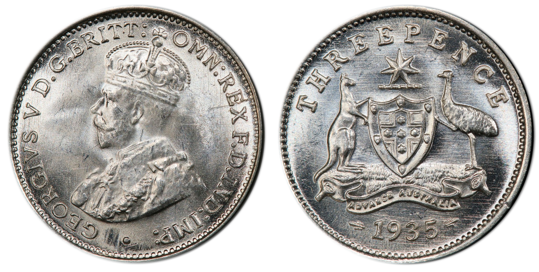 George V, Threepence , 1935, PCGS MS65