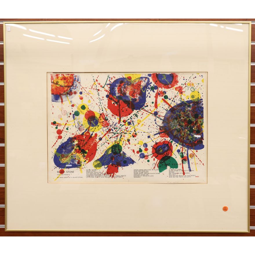 Vintage Sam Francis ''Black Stone'' Lithograph Framed 30''x35''