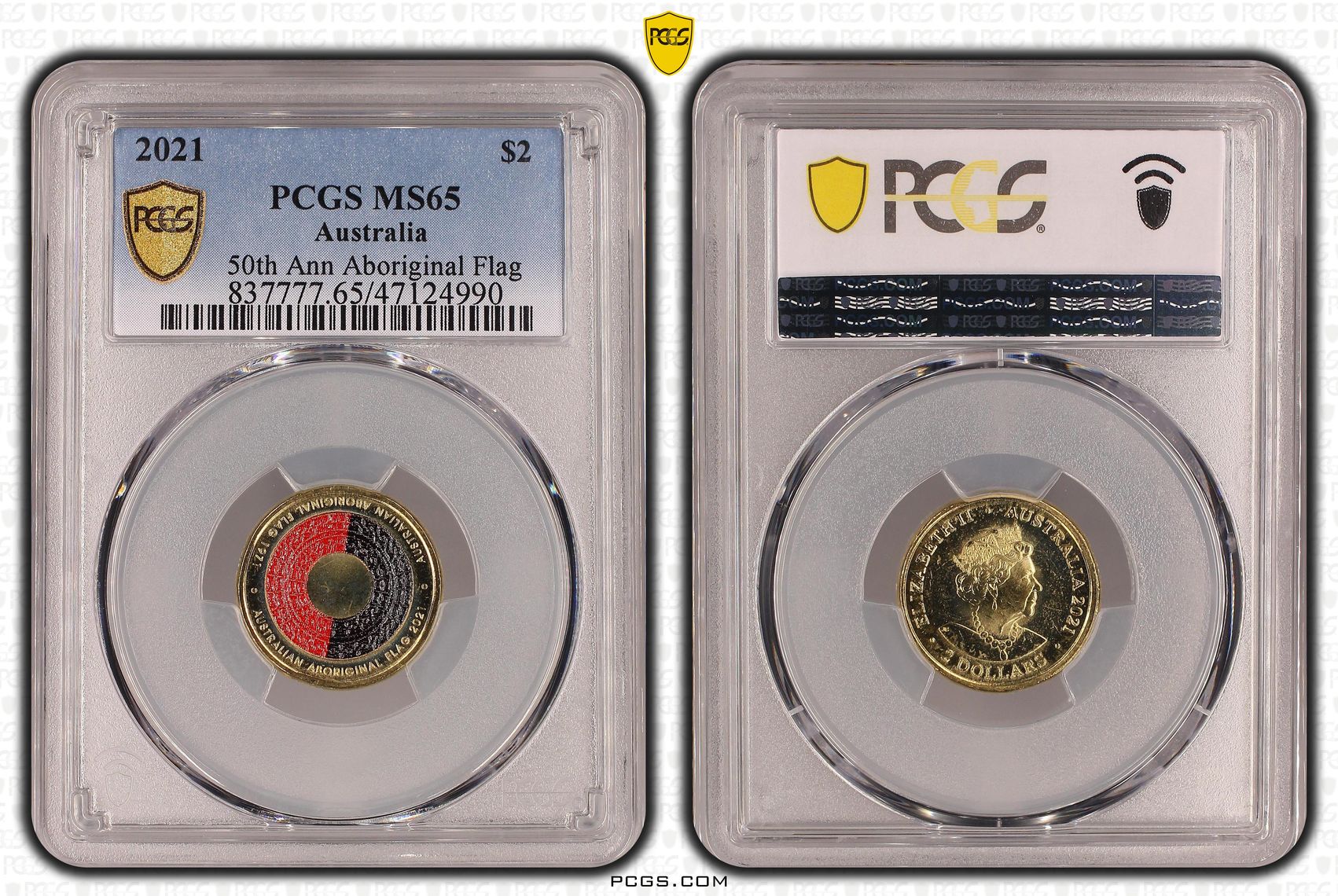 50th Ann Aboriginal Flag Colorized , Two Dollar, 2021, PCGS MS65