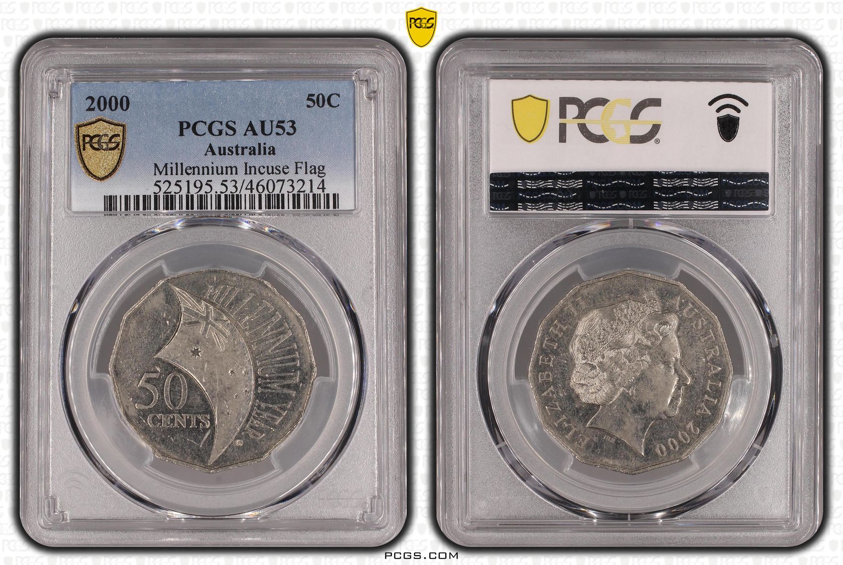 2000 Australia Fifty Cent, 50c Millennium Incuse Flag PCGS - AU53 -214