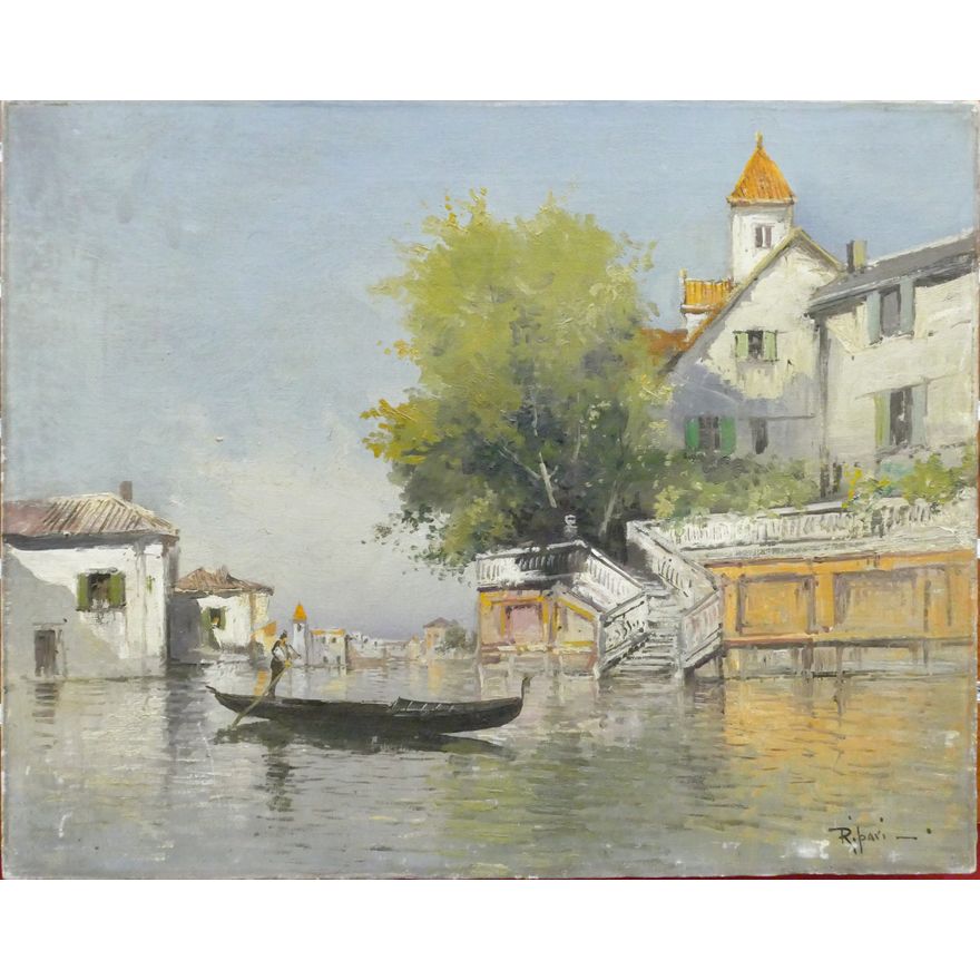 Virgilio Ripari (1842-1901 Italian) ''Venice Scene'' Oil on Canvas 16''x20''
