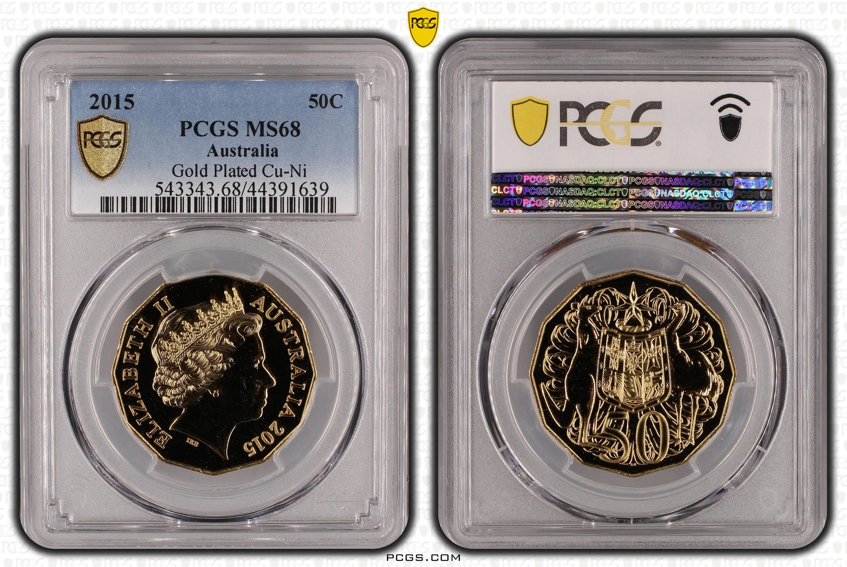 Gold Plated Cu-Ni, Fifty Cent, 2015, PCGS MS68