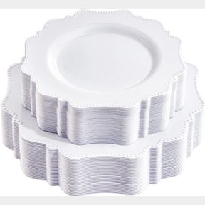 COLOSUS 60PCS WHITE DISPOSABLE PLASTIC PLATES-HEAVY DUTY PLATE FOR PARTY/WEDDING/ANNIVERSARY 30 DINNER PLATES AND 30 DESSERT/SALAD