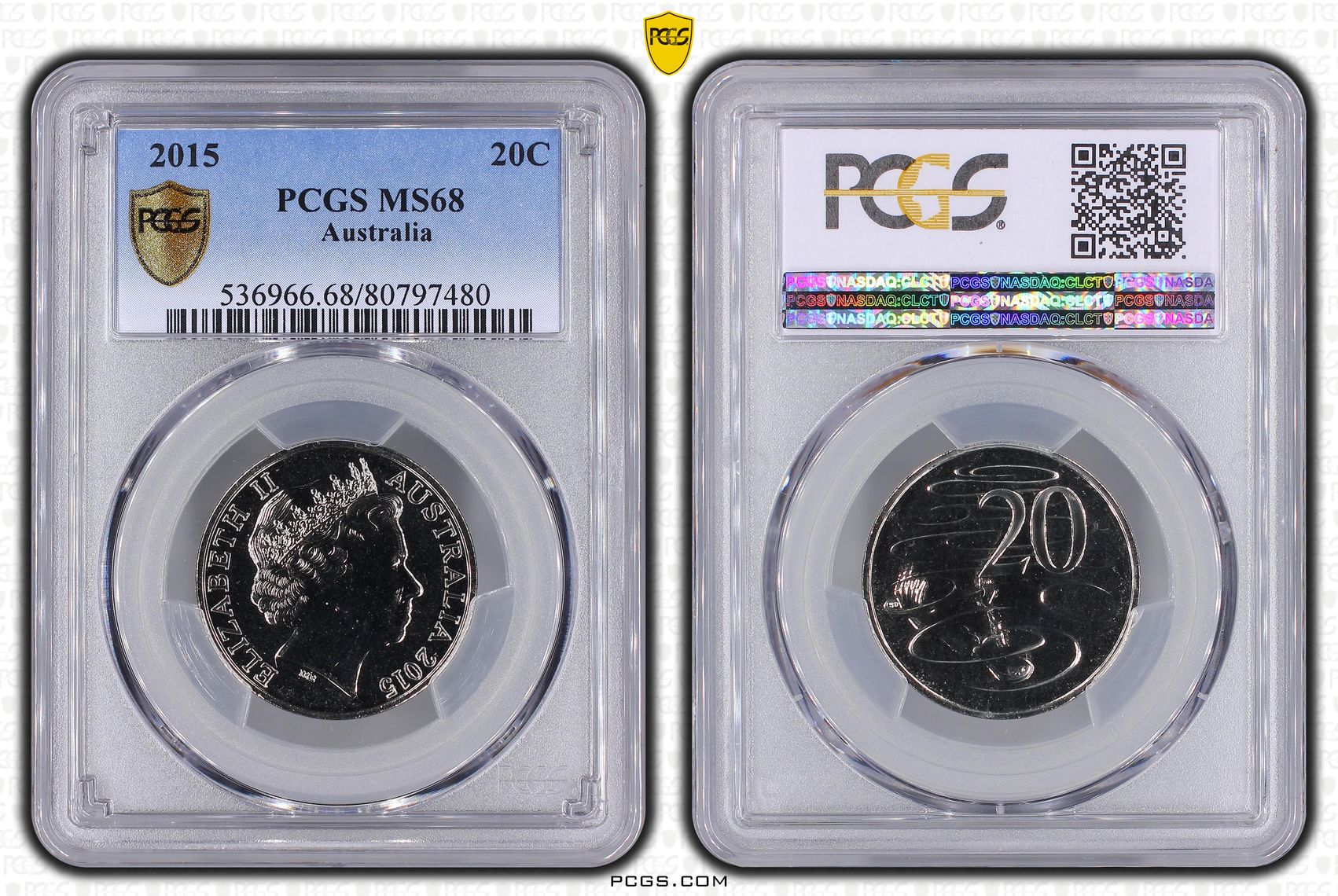 Twenty Cent, 2015, PCGS MS68