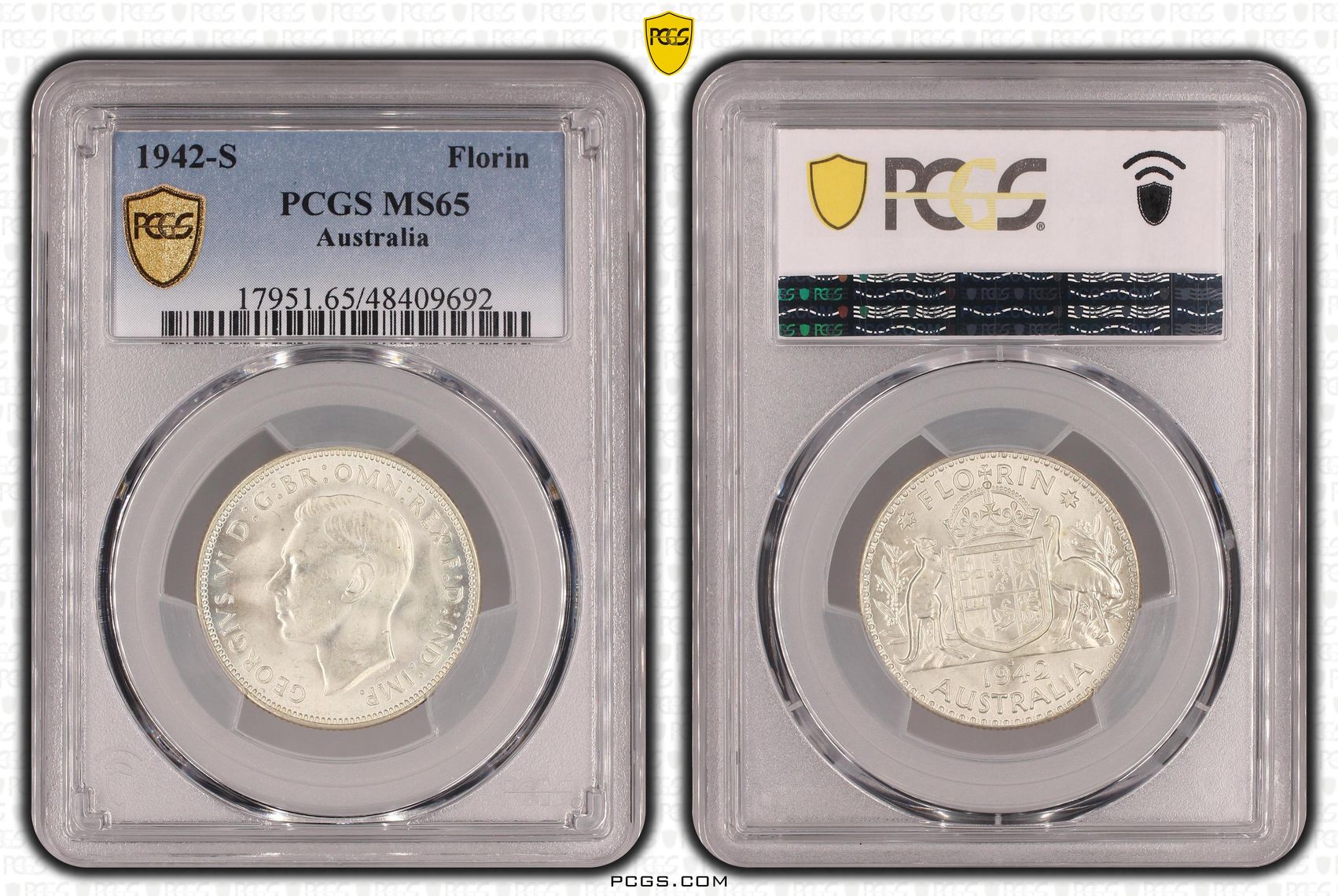 George VI, Florin, 1942-S, PCGS MS65