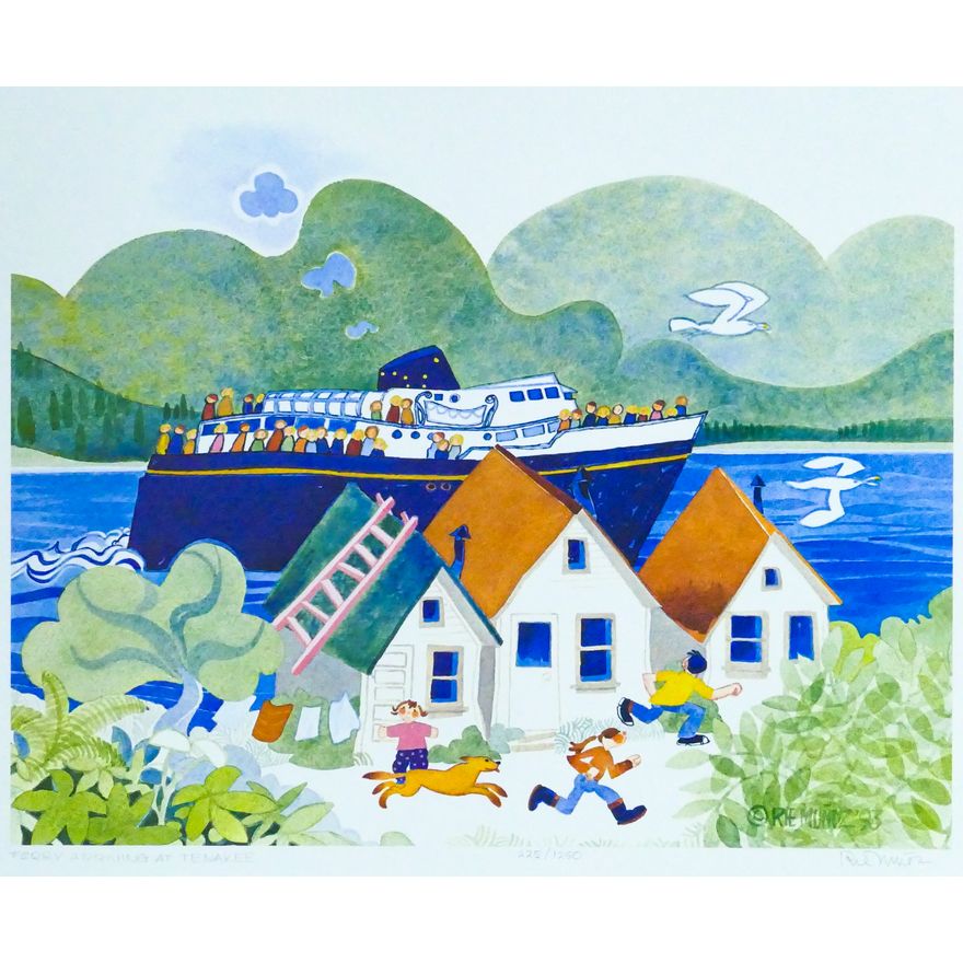 Rie Munoz ''Ferry Arriving at Tenakee'' 1993 Signed