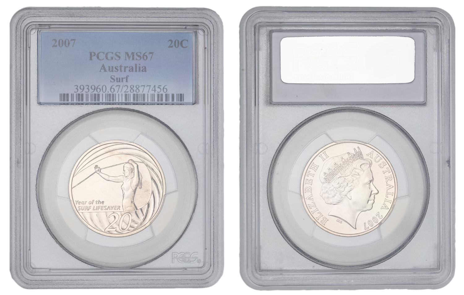 Elizabeth II, Surf Lifesaver, Twenty Cent, 2007, PCGS MS67