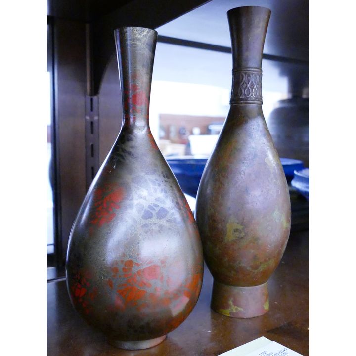 2pc Japanese Art Deco Bronze Vases- 8-10''
