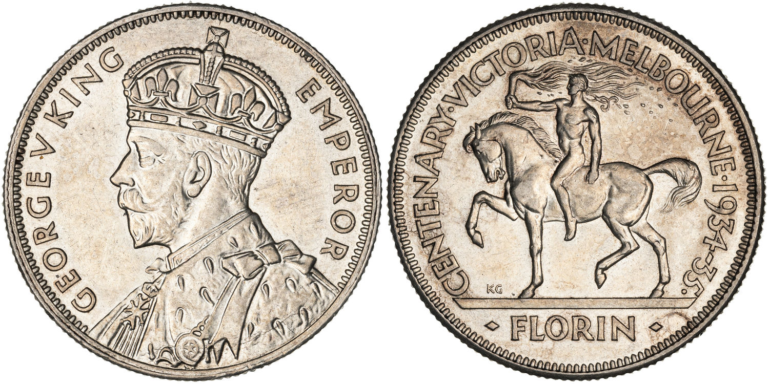 George V, Melbourne Centenary, Florin, 1934-35, UNC