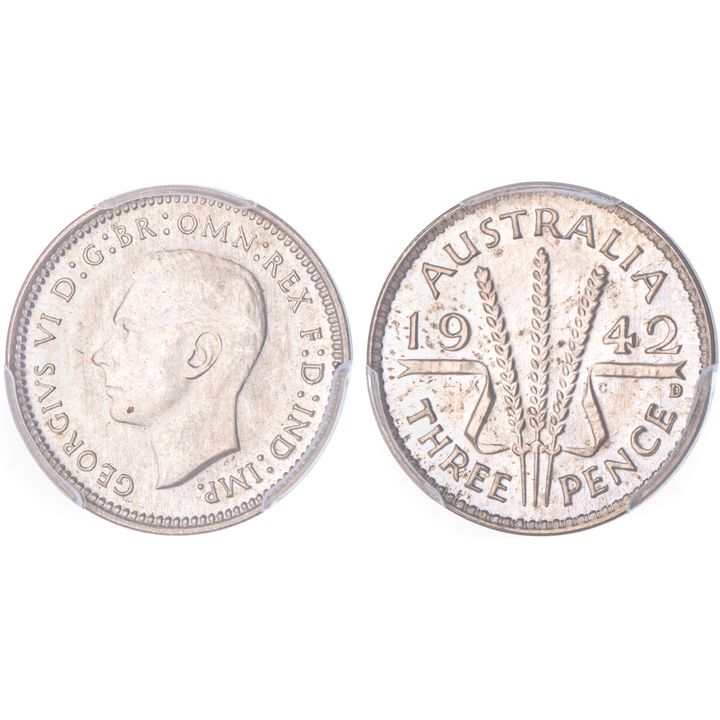 George VI, Threepence, 1942-D, PCGS MS 64