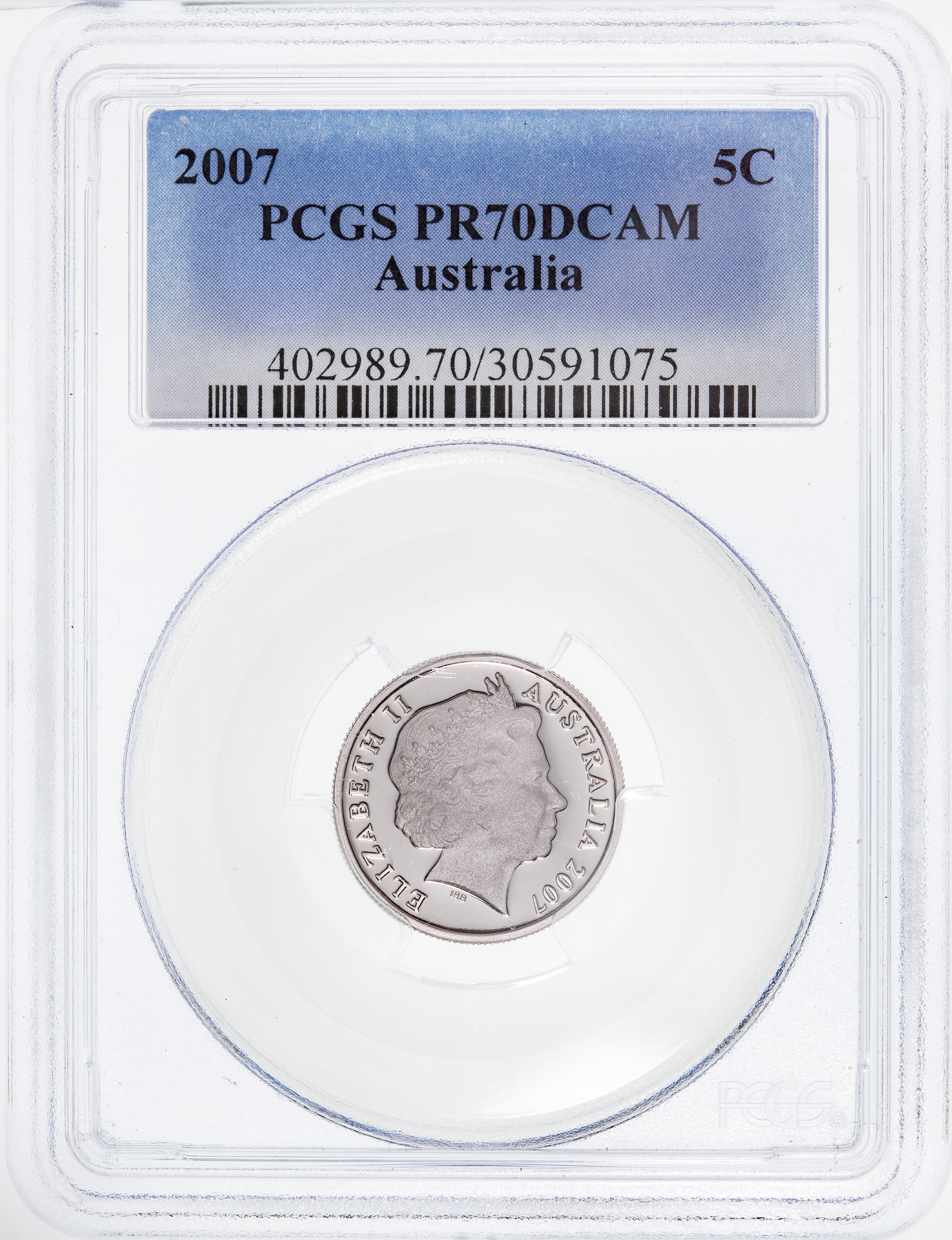 Top pop, Five Cent, 2007, PCGS PR70DCAM
