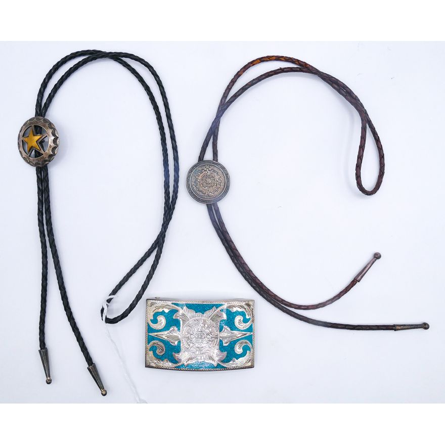 3pc Mexican Sterling Bolo Ties & Belt Buckle - 56 Grams (Buckle Only)