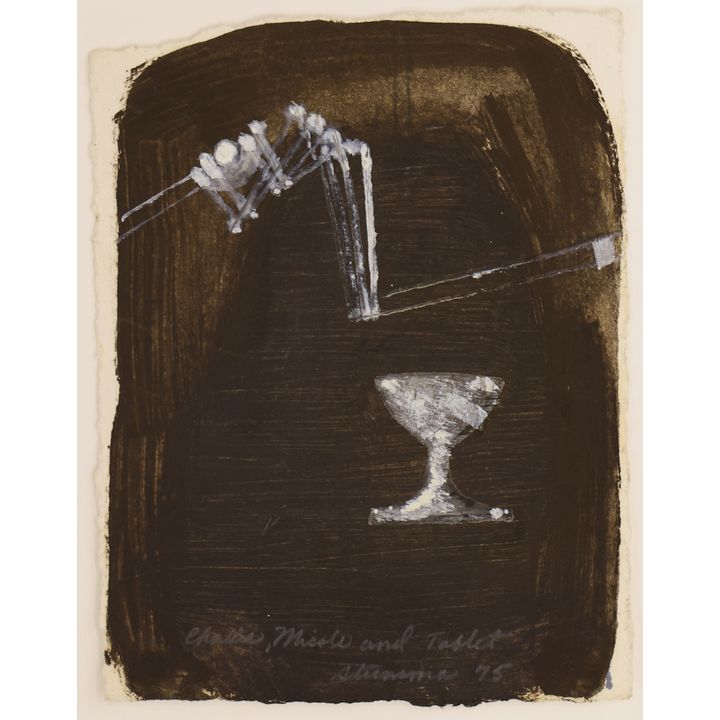 Jay Steensma ''Chalice and Tablet'' 1975 Mixed Media on Paper Matted 10.5''x9''