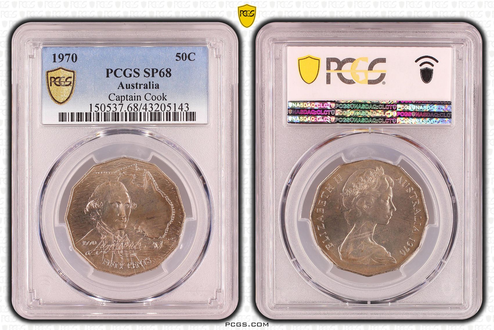 1970 Australia Fifty Cent, 50c Captain Cook PCGS - SP68 -143