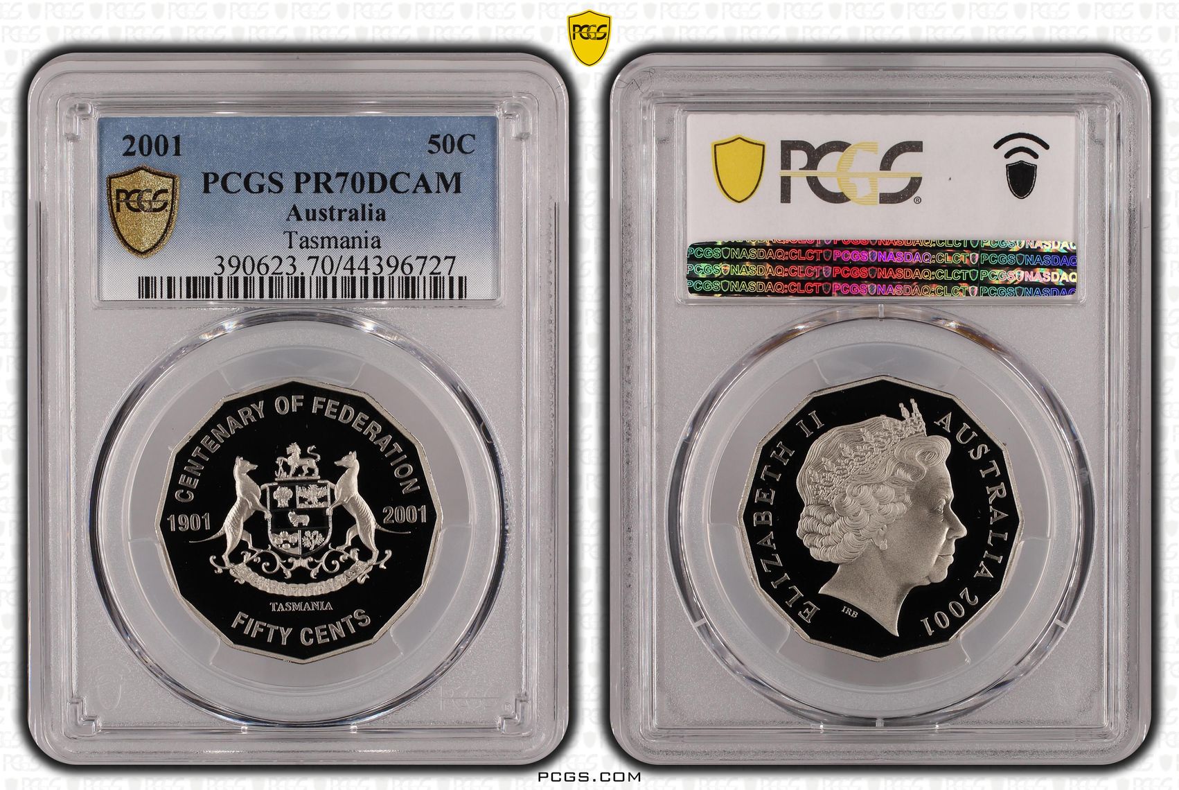 2001 Australian Fifty Cent, 50c Proof Tasmania PCGS - PR70DCAM POP 27/0 -727