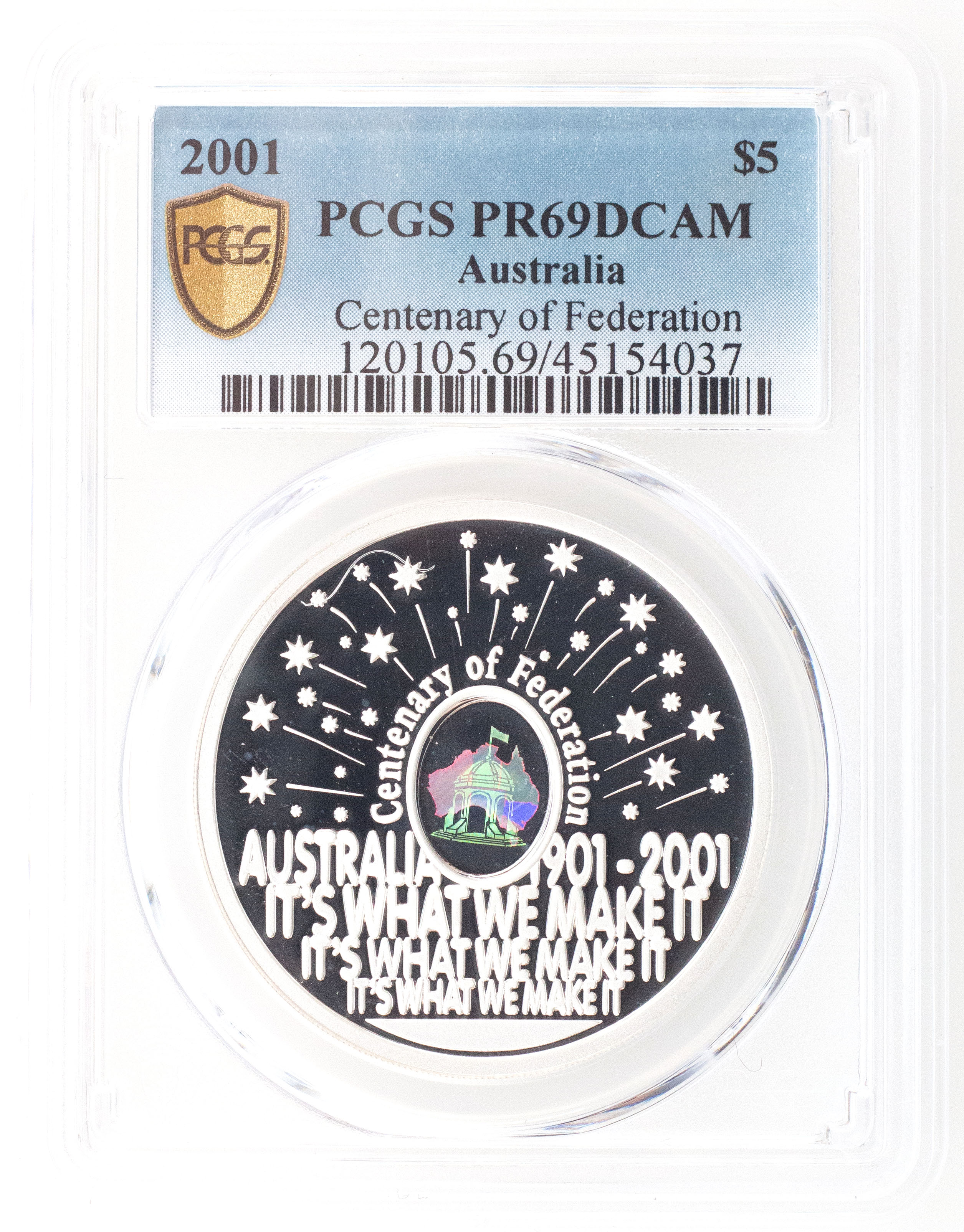 2001 Australia Five Dollar, $5 Silver Proof Centenary of Federation PCGS - PR69DCAM -037