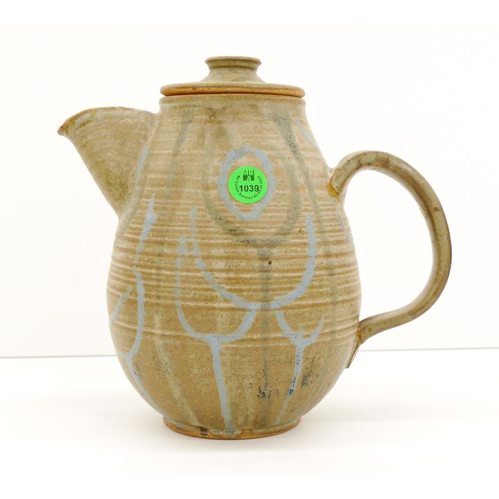 Frances Senska Glaze Decorated Pottery Teapot 8'' - Repaired handle