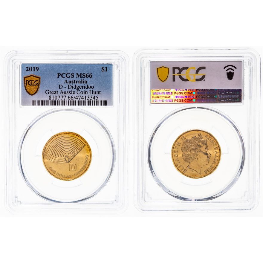 Elizabeth II, D - Didgeridoo Great Aussie Coin Hunt, One Dollar, 2019, PCGS MS 66