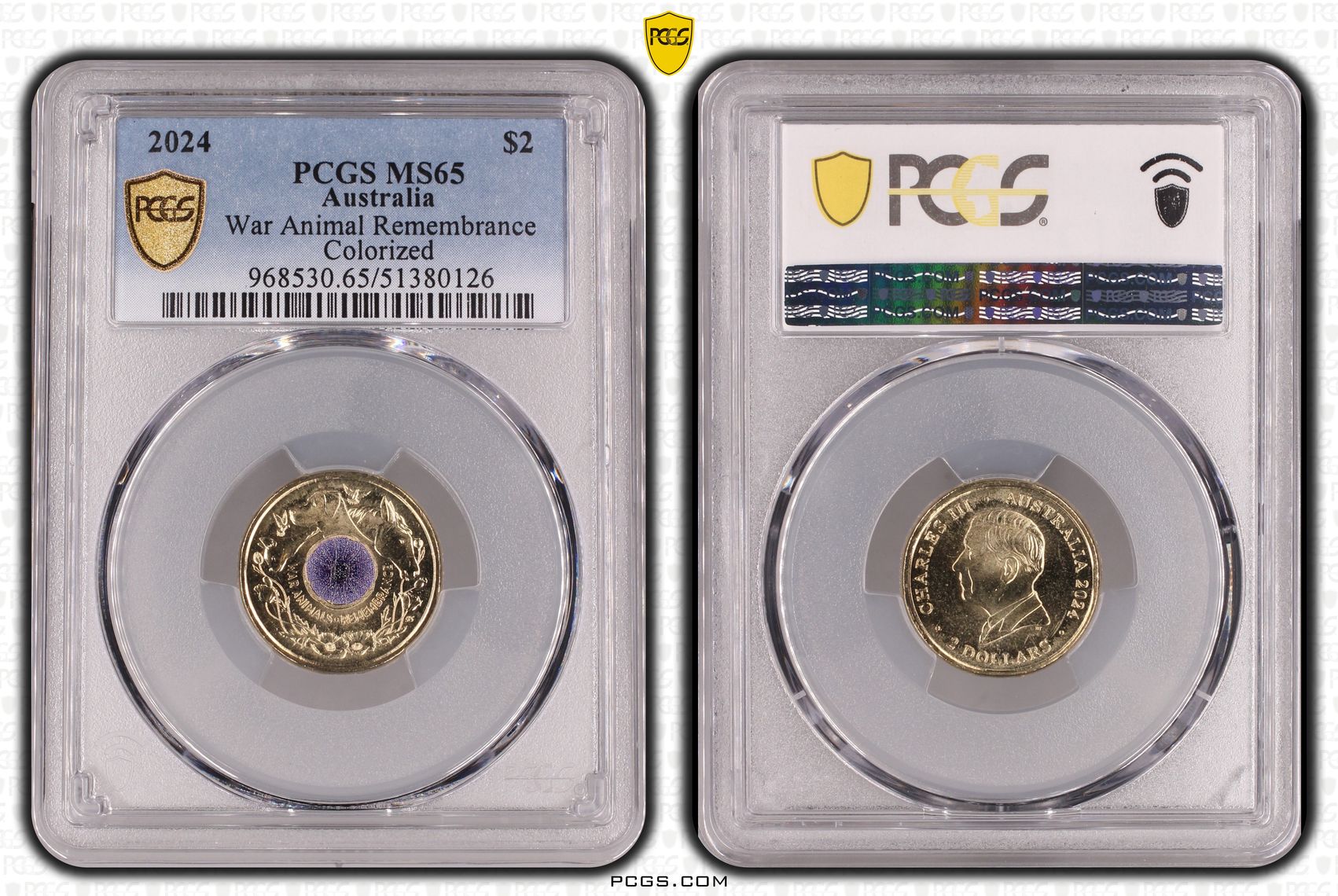War Animal Remembrance Colorized, Two Dollar, 2024, PCGS MS65