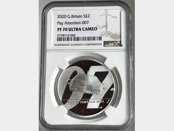 2020 JAMES BOND PAY ATTENTION SILVER PROOF 2 POUND PR70 DCAM