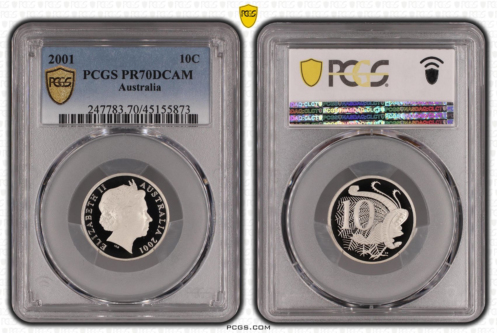 Elizabeth II, Ten Cent, 2001, PCGS PR 70DCAM
