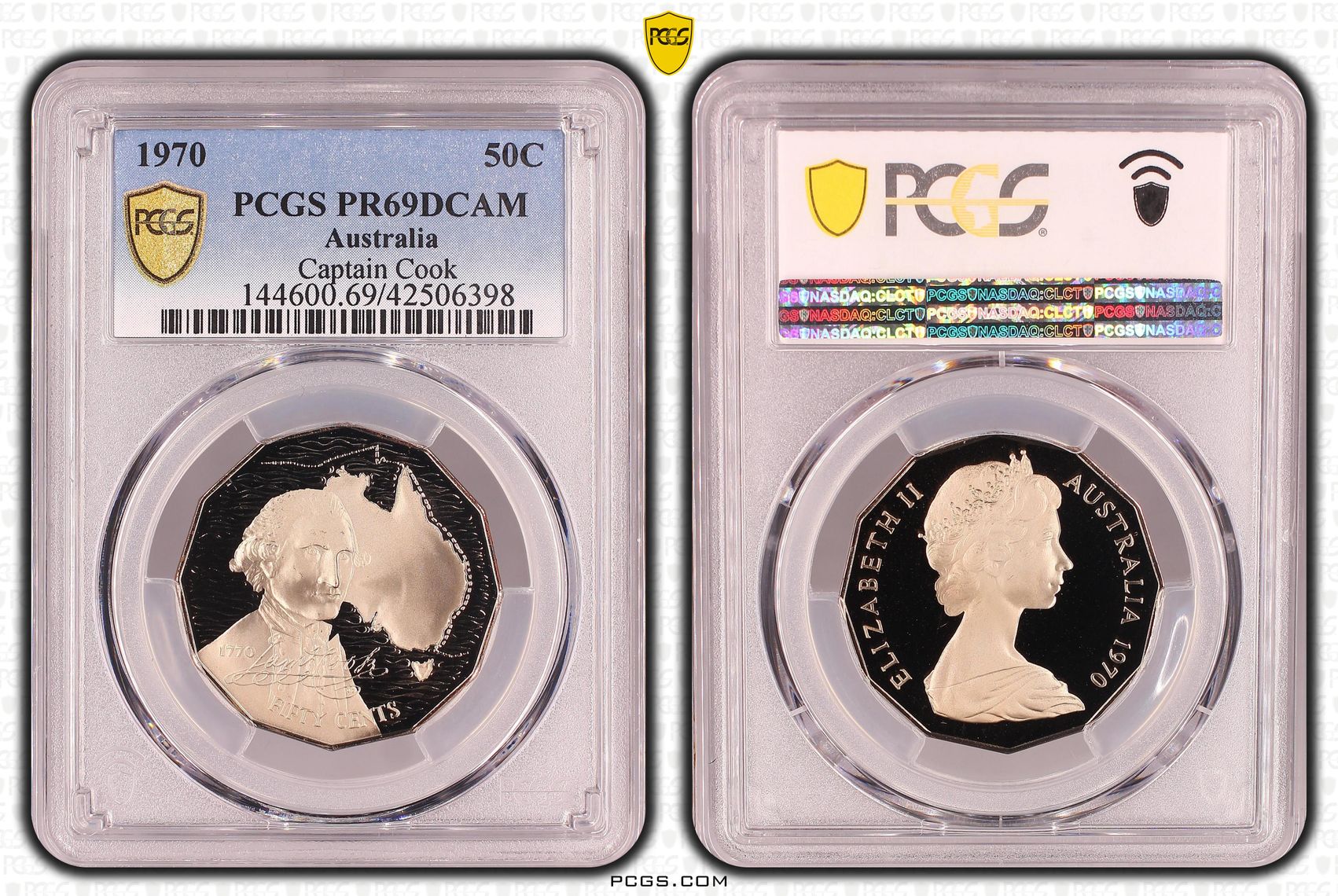 1970 Australia Fifty Cent, 50c Cook PCGS - PR69DCAM -398
