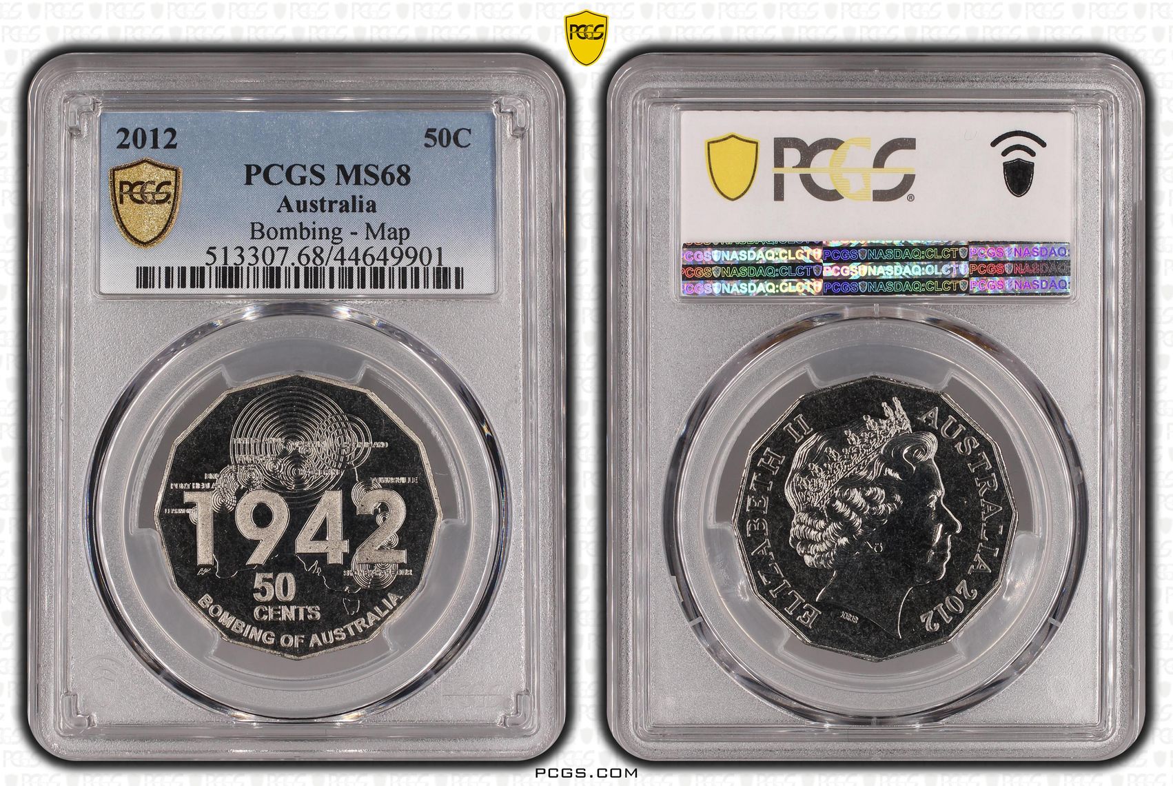 2012 Australia Fifty Cent, 50c Bombing - Map PCGS - MS68 -901