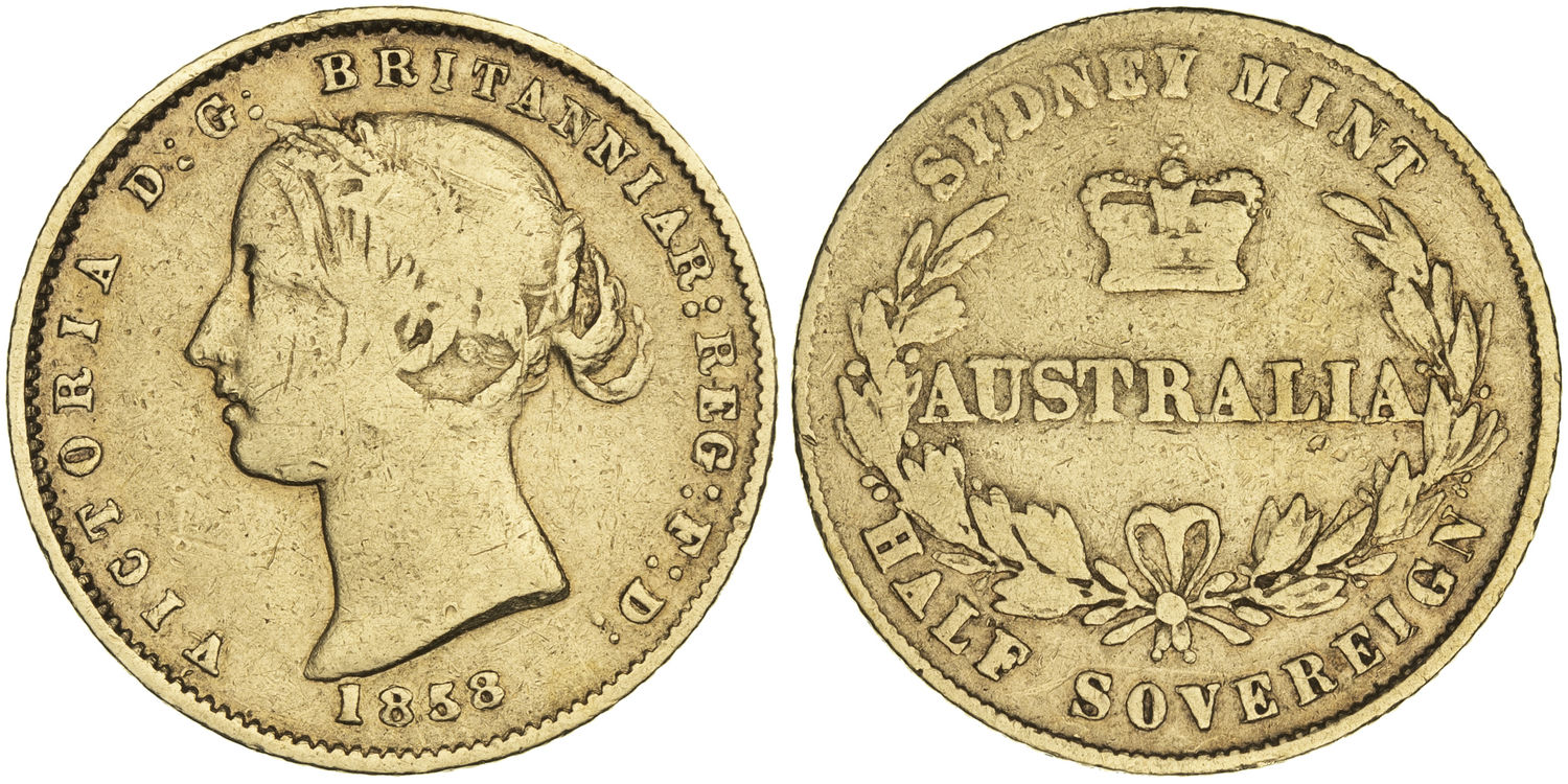 Victoria, Sydney Mint - Type II, Half Sovereign, 1858, aFine