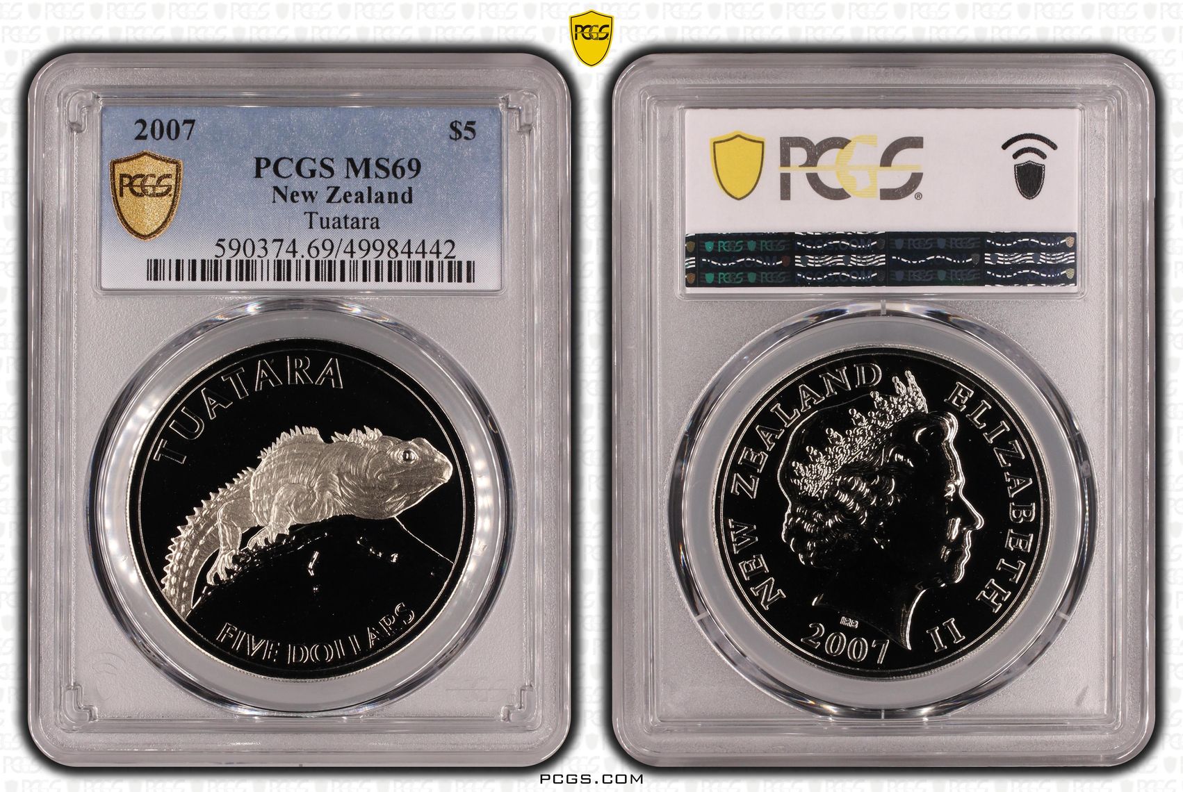 New Zealand, Tuatara, POP 3/0, Five Dollar, 2007, PCGS MS69