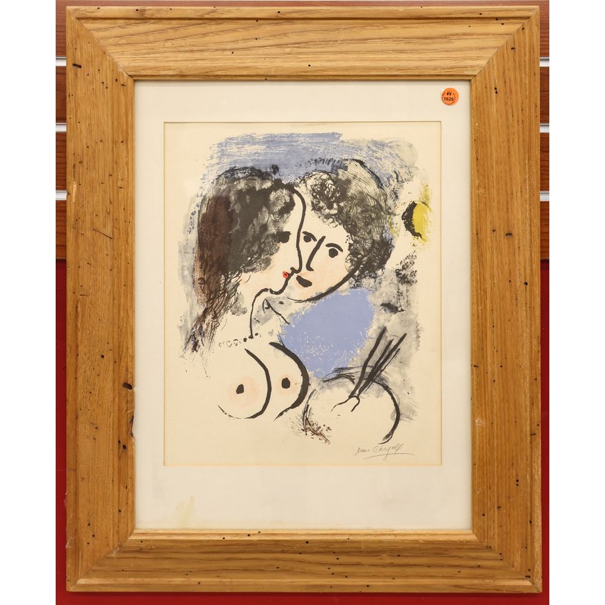 Vintage Marc Chagall ''Painter & Model'' Lithograph Framed 26''x21''
