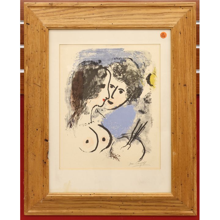 Vintage Marc Chagall ''Painter & Model'' Lithograph Framed 26''x21''