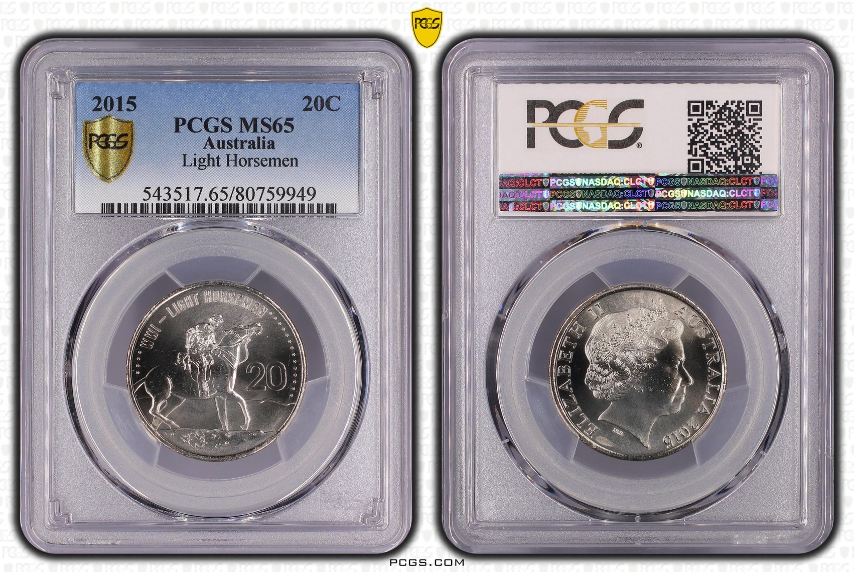 Light Horsemen , Twenty Cent, 2015, PCGS MS65