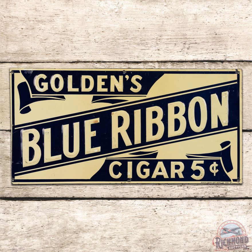 Golden's Blue Ribbon Cigars Emb. Single Sided Tin Sign