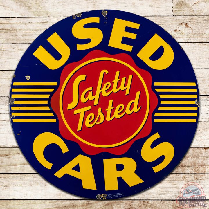 Oldsmobile Safety Tested Used Cars 36" Single Sided Porcelain Sign
