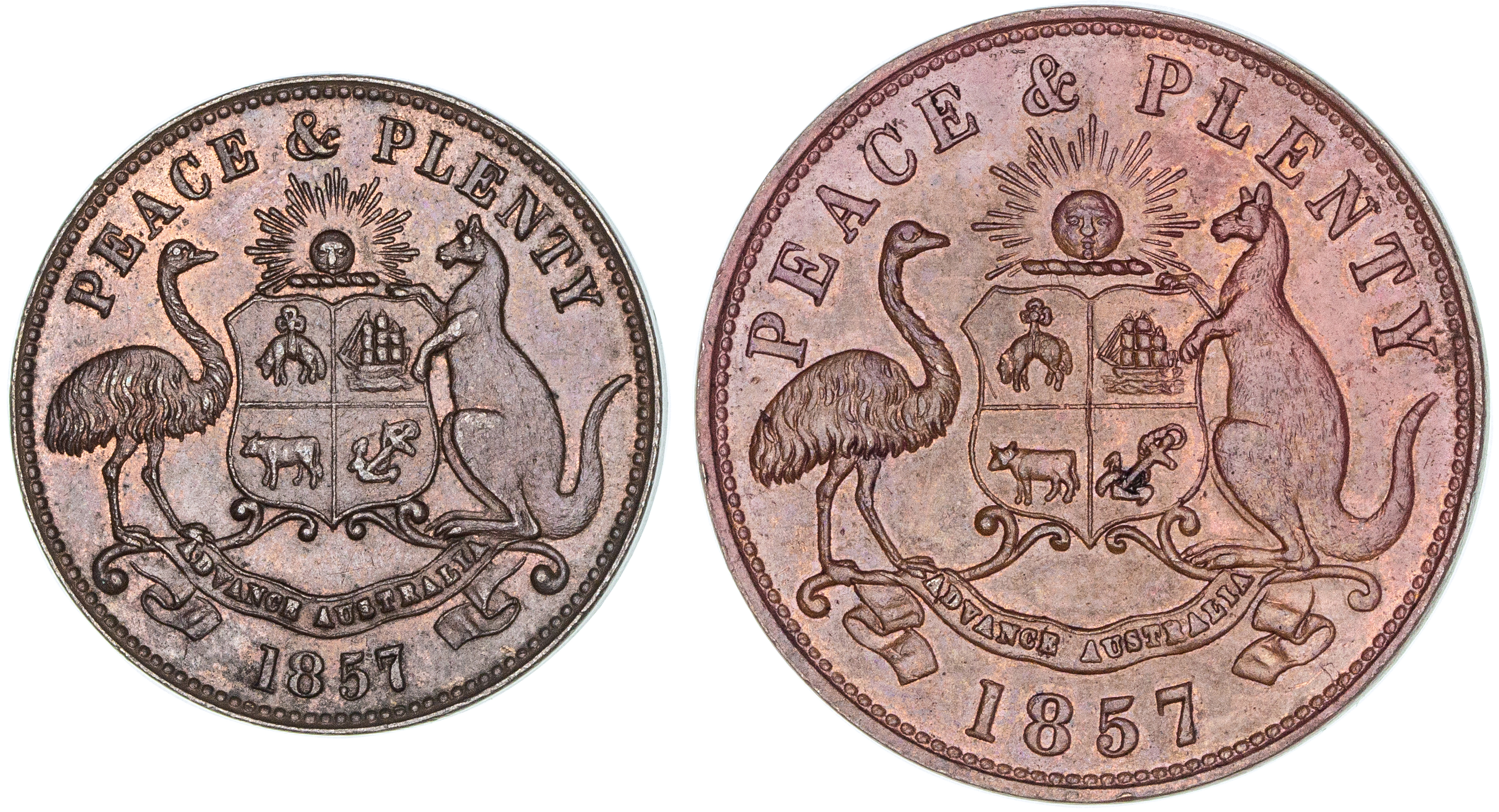 Robert Hyde & Co., Melbourne, Penny & Halfpenny, 1857, EF