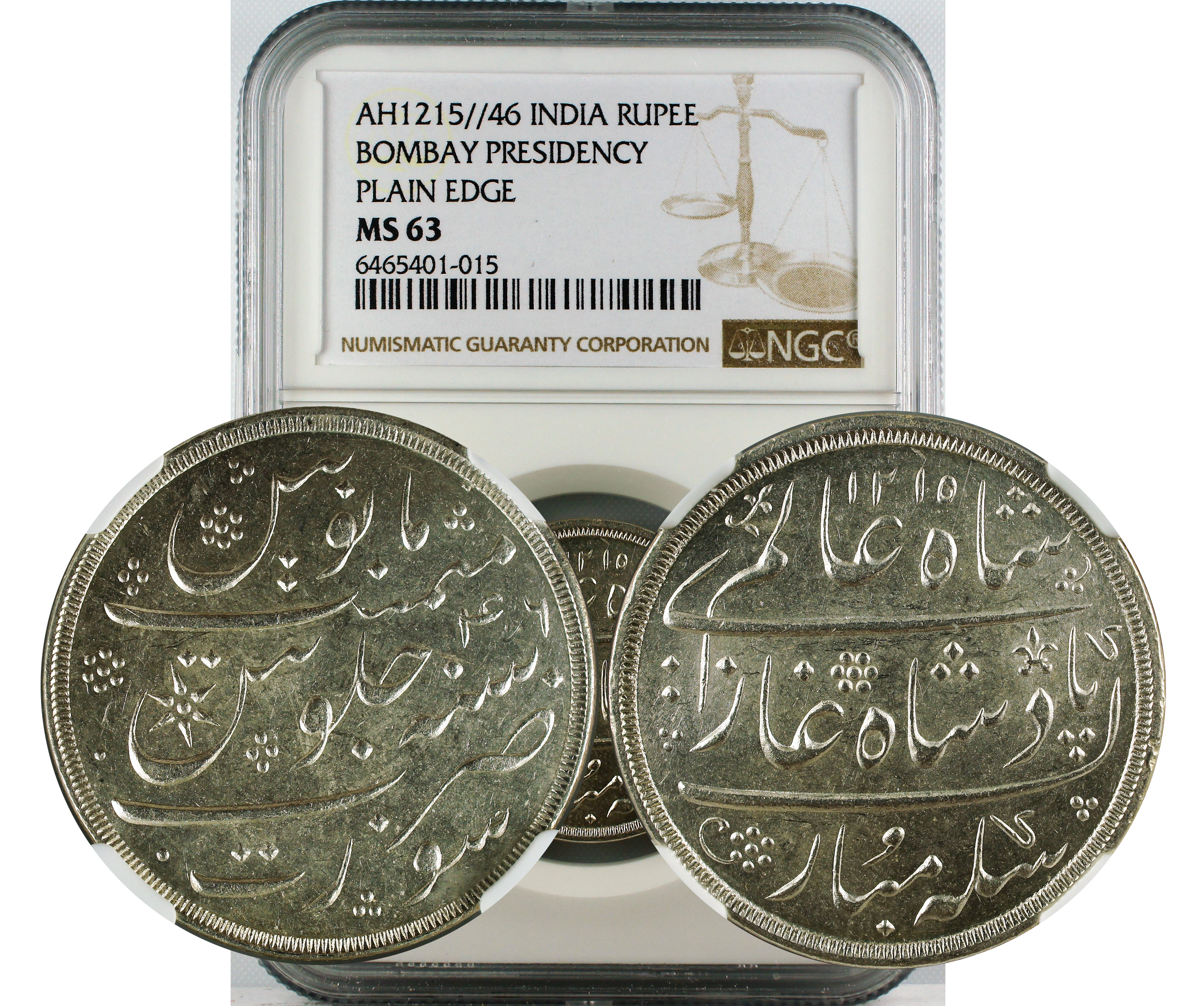 AH 1215//46 INDIA RUPEE BOMBAY PRESIDENCY PLAIN EDGE MS63