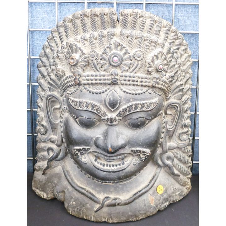 Old Tibetan Lacquered Wood Bhairava Large Head 19''x16''