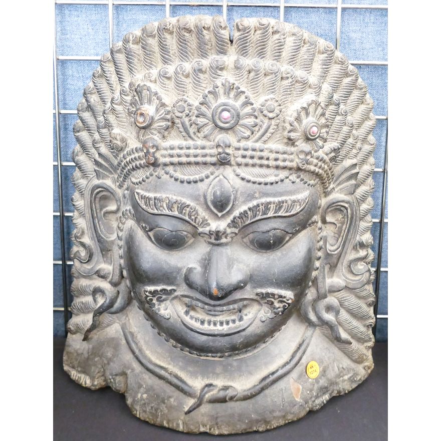Old Tibetan Lacquered Wood Bhairava Large Head 19''x16''