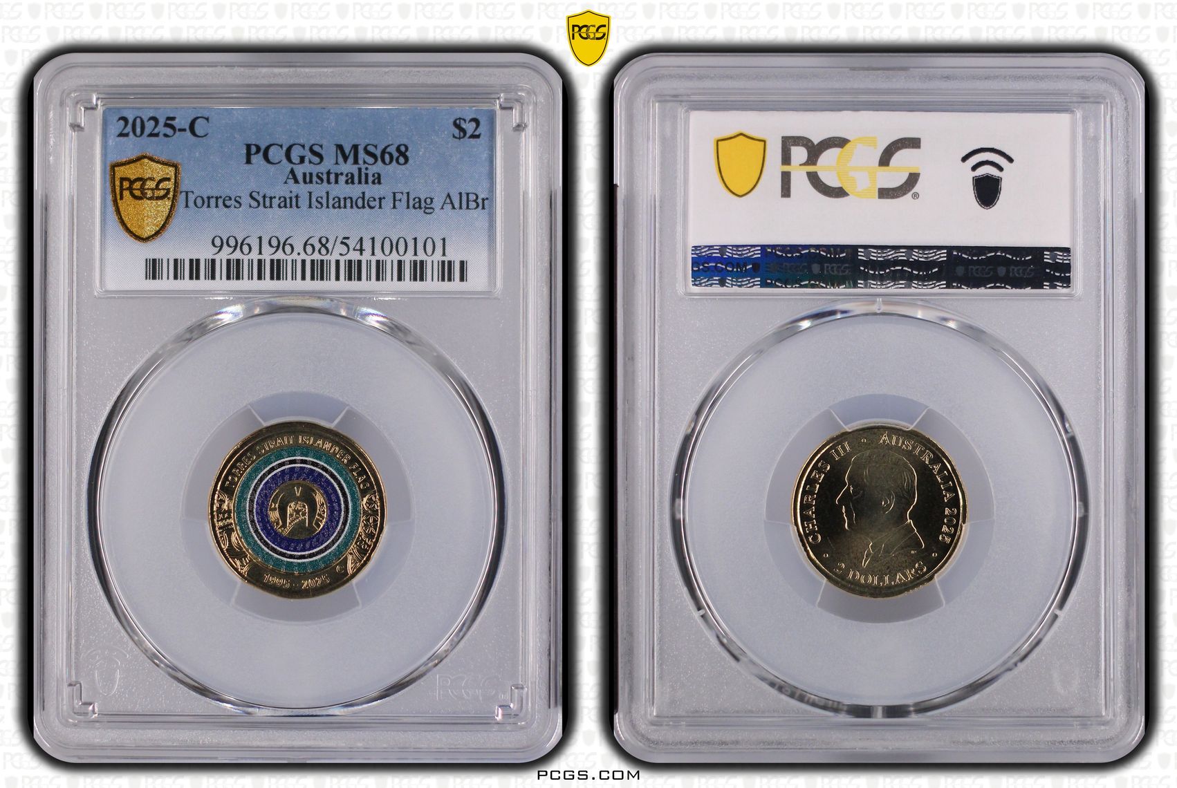 Torres Strait Islander Flag Colourised AlBr, Two Dollar, 2025-C, PCGS MS68