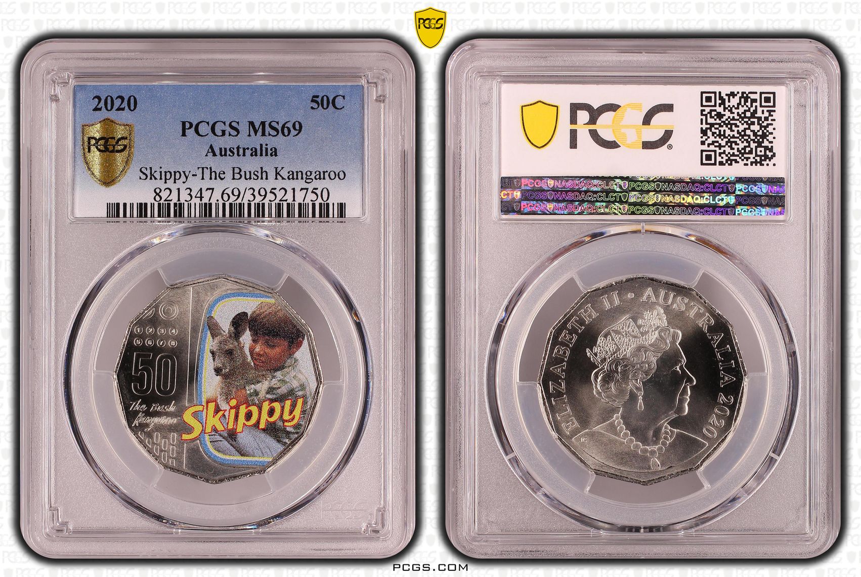 161 · 2020 Australia Fifty Cent, 50c Skippy-The Bush Kangaroo PCGS - MS69 -750 POP 142/0