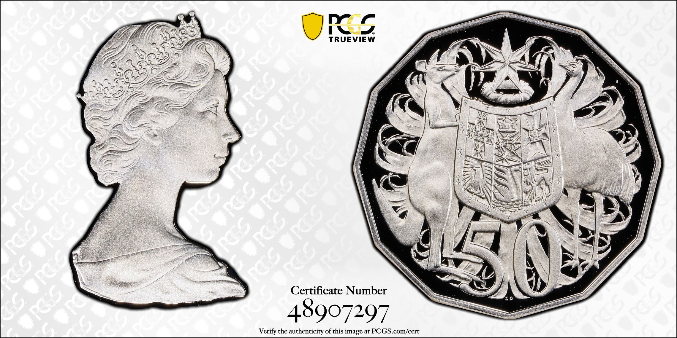 Elizabeth II, Dodecagon 50C 50th Ann. Ag A. Machin Effigy , Fifty Cent, 2019, PCGS PR69DCAM