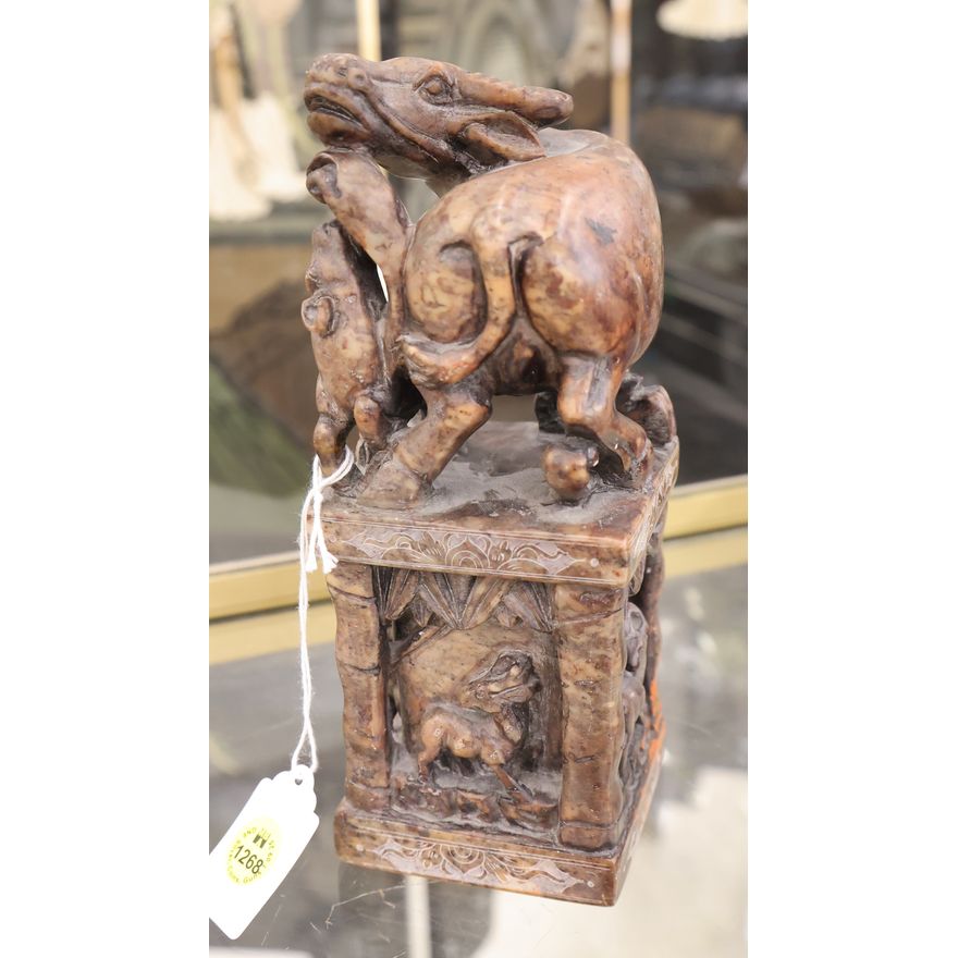 Old Chinese Soapstone Large Water Buffalo Seal 8''