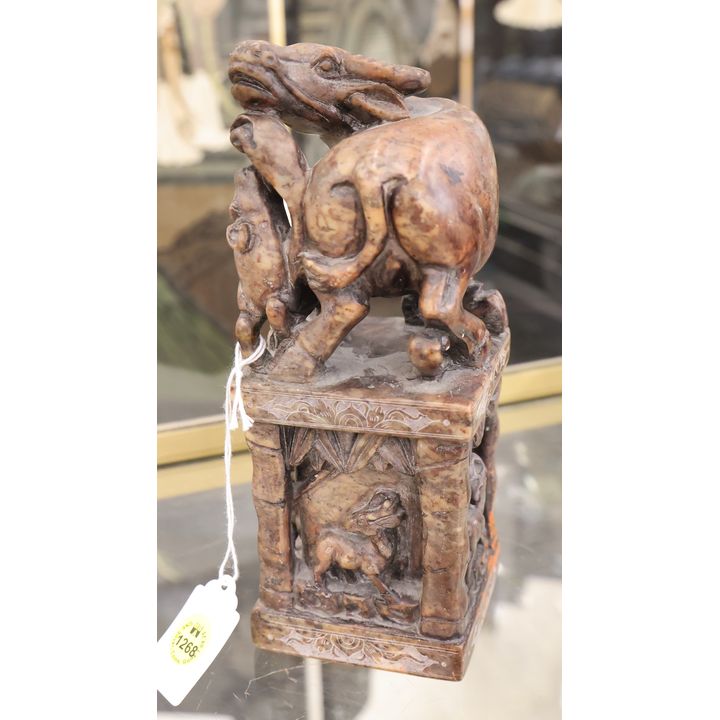 Old Chinese Soapstone Large Water Buffalo Seal 8''