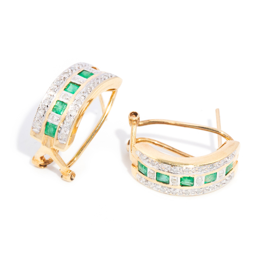 190 · 9ct Emerald and Diamond Earrings