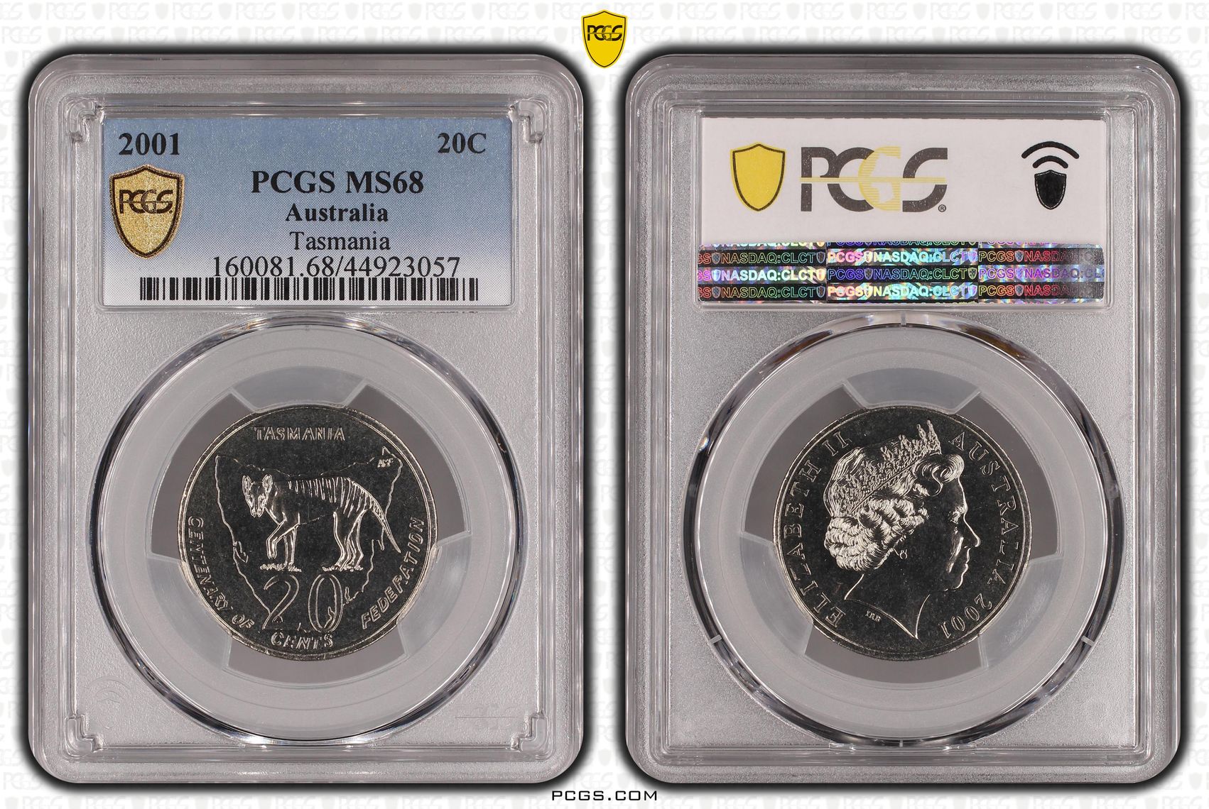 40 · 2001 Australian Twenty Cent, 20c Tasmania PCGS - MS68 POP 18/0 -057