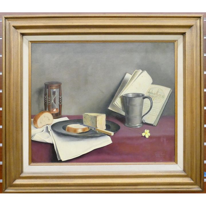 Dennis Ramsay (1925-2009 American) Cheese Plate Still Life Oil